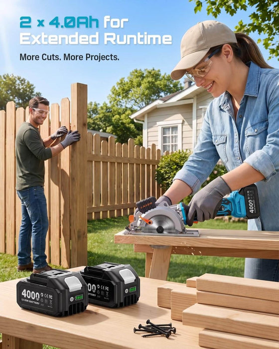 SEESII 4-1/2" Brushless Mini Circular Saw Cordless with 2*4.0Ah Batteries - SEESII