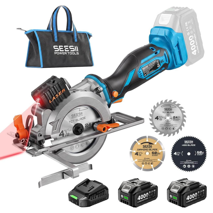 SEESII 4-1/2" Brushless Mini Circular Saw Cordless with 2*4.0Ah Batteries - SEESII