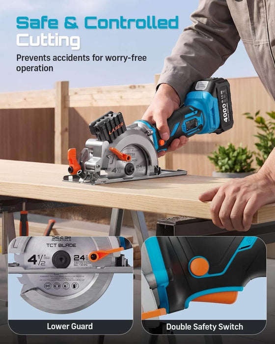 SEESII 4-1/2" Brushless Mini Circular Saw Cordless with 2*4.0Ah Batteries - SEESII
