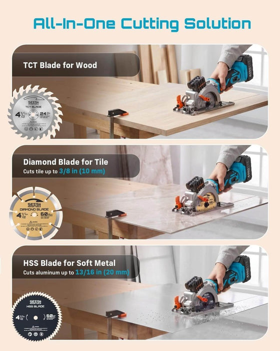 SEESII 4-1/2" Brushless Mini Circular Saw Cordless with 2*4.0Ah Batteries - SEESII