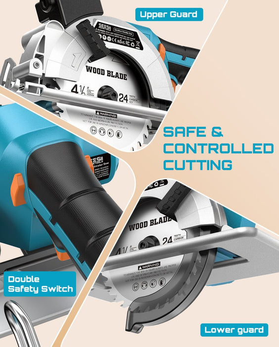 SEESII 4-1/2" Cordless Circular Saw with 2*4.0Ah Batteries & Fast Charger - circular saw-SeeSii
