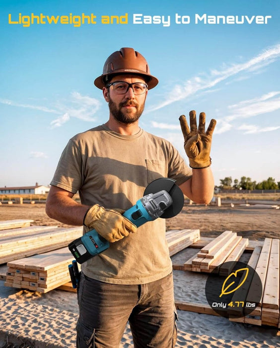 SEESII 4-1/2 Inch Cordless Brushless Angle Grinder 21V 10000RPM with 2x4.0Ah Batteries Blue - SeeSii