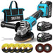 SEESII 4-1/2 Inch Cordless Brushless Angle Grinder 21V 10000RPM with 2x4.0Ah Batteries Blue - SeeSii
