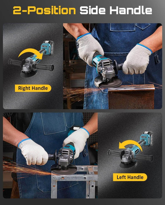 SEESII 4-1/2 Inch Cordless Brushless Angle Grinder 21V 10000RPM with 2x4.0Ah Batteries Blue - SeeSii