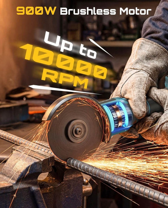 SEESII 4-1/2 Inch Cordless Brushless Angle Grinder 21V 10000RPM with 2x4.0Ah Batteries Blue - SeeSii