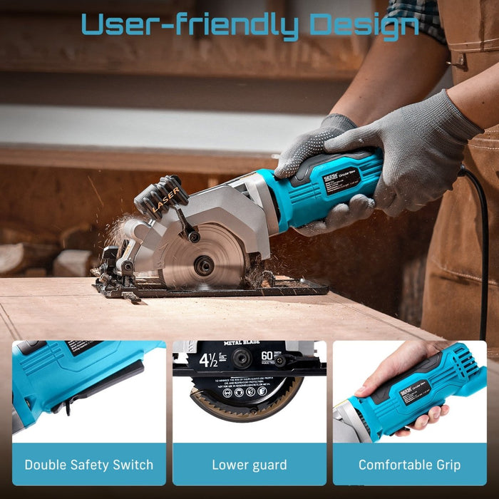 Seesii 4 - 1/2" Mini Circular Saw with Laser Guide, 4.8A 4000RPM High Speed - circular saw - SeeSii