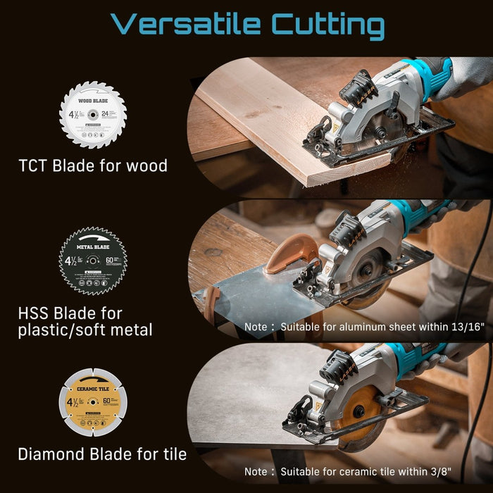 Seesii 4 - 1/2" Mini Circular Saw with Laser Guide, 4.8A 4000RPM High Speed - circular saw - SeeSii