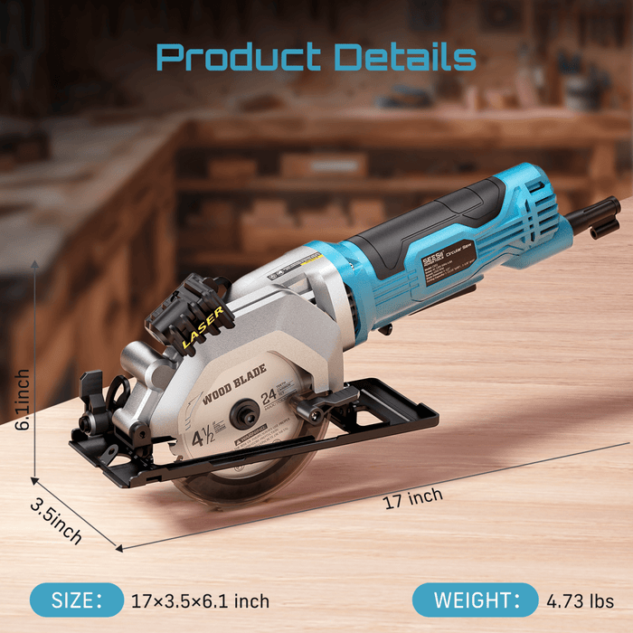 Seesii 4 - 1/2" Mini Circular Saw with Laser Guide, 4.8A 4000RPM High Speed - circular saw - SeeSii