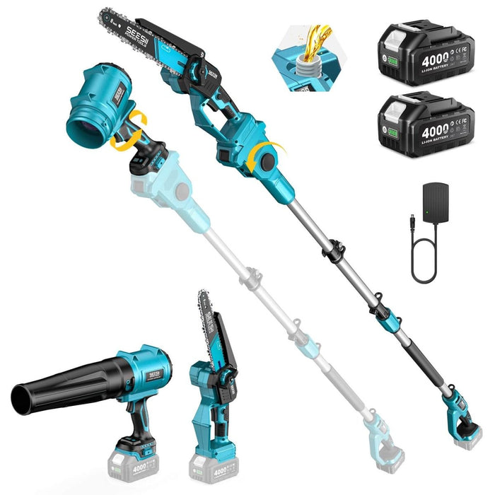 Seesii 4-in-1 Cordless Pole Saw & Leaf Blower, 10FT Pole, 560CFM Blower,2×4.0Ah Batteries - Cordless Pole Saw & Leaf Blower-SeeSii