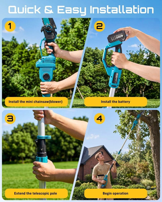 Seesii 4-in-1 Cordless Pole Saw & Leaf Blower, 10FT Pole, 560CFM Blower,2×4.0Ah Batteries - Cordless Pole Saw & Leaf Blower-SeeSii