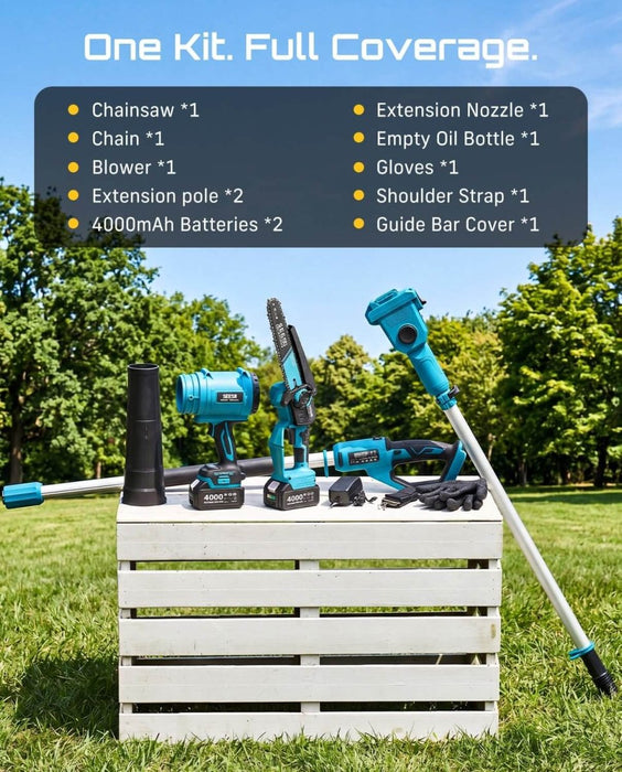 Seesii 4-in-1 Cordless Pole Saw & Leaf Blower, 10FT Pole, 560CFM Blower,2×4.0Ah Batteries - Cordless Pole Saw & Leaf Blower-SeeSii