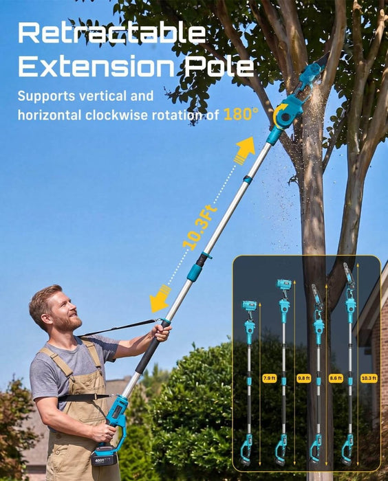 Seesii 4-in-1 Cordless Pole Saw & Leaf Blower, 10FT Pole, 560CFM Blower,2×4.0Ah Batteries - Cordless Pole Saw & Leaf Blower-SeeSii