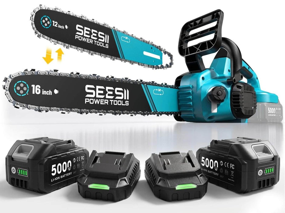 SEESII 40V 16/12 Inch Brushless Cordless Chainsaw, 2×5.0Ah 1600W（M16 Pro） - SeeSii