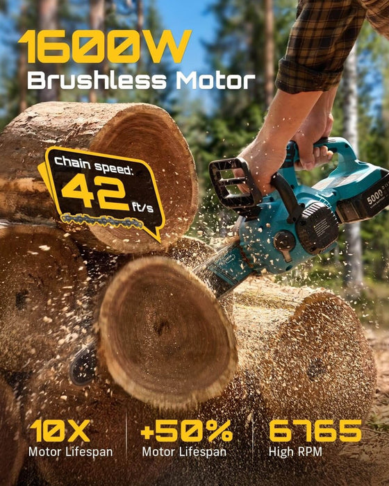 SEESII 40V 16/12 Inch Brushless Cordless Chainsaw, 2×5.0Ah 1600W（M16 Pro） - SeeSii