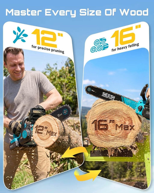 SEESII 40V 16/12 Inch Brushless Cordless Chainsaw, 2×5.0Ah 1600W（M16 Pro） - SeeSii
