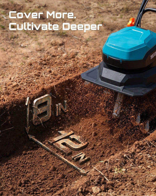 SEESII 40V Cordless Tiller for Gardening 12" Electric Garden Tiller Cultivator with 2×5.0Ah Batteries & Charger 8" Depth Adjustable Handle & Wheel Heavy Duty Rototiller for Lawn & Soil Cultivation - Cordless Tiller-SeeSii