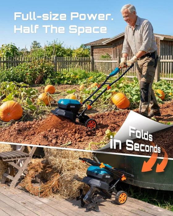 SEESII 40V Cordless Tiller for Gardening 12" Electric Garden Tiller Cultivator with 2×5.0Ah Batteries & Charger 8" Depth Adjustable Handle & Wheel Heavy Duty Rototiller for Lawn & Soil Cultivation - Cordless Tiller-SeeSii