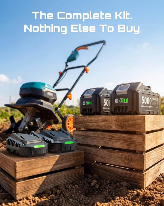 SEESII 40V Cordless Tiller for Gardening 12" Electric Garden Tiller Cultivator with 2×5.0Ah Batteries & Charger 8" Depth Adjustable Handle & Wheel Heavy Duty Rototiller for Lawn & Soil Cultivation - Cordless Tiller-SeeSii