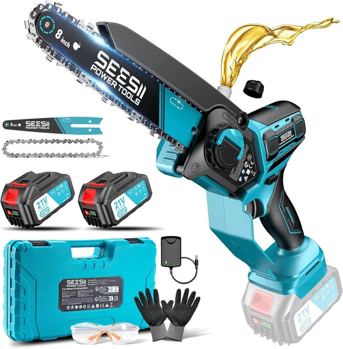 SEESII 6 & 8 Cordless Chainsaw, 1000 W Mini Chainsaw with 2 x 4000 mAh Batteries（M8 Ace） - chainsaw-SeeSii
