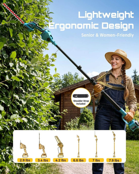 SEESII 6-in-1 Cordless Pole Saw & Hedge Trimmer Combo, Electric Mini Chainsaw with 2×4.0 Ah Batteries - SeeSii