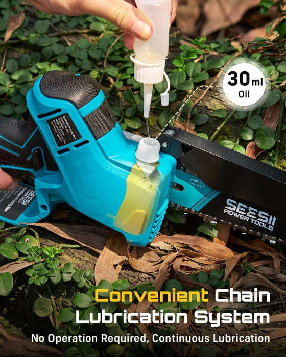 Seesii 6 Inch Brushless Mini Cordless Chainsaw, 2×2000mAh Batteries Auto Oiler Handheld Tree Branch Cutter（M6 Titan） - chainsaw-SeeSii
