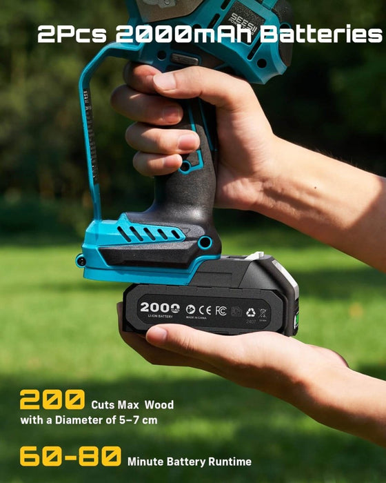 Seesii 6 Inch Brushless Mini Cordless Chainsaw, 2×2000mAh Batteries Auto Oiler Handheld Tree Branch Cutter（M6 Titan） - chainsaw-SeeSii