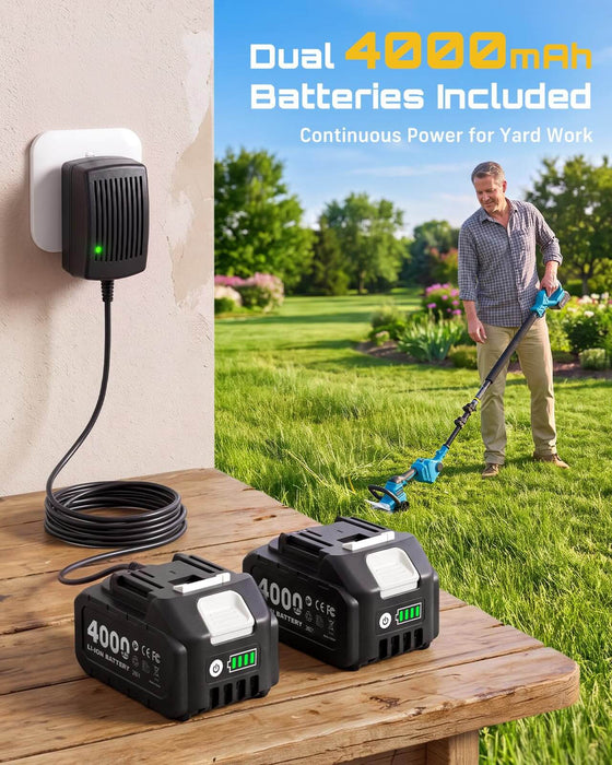 Seesii 6-in-1 garden tool equipped with dual 4000mAh rechargeable lithium batteries and fast chargers