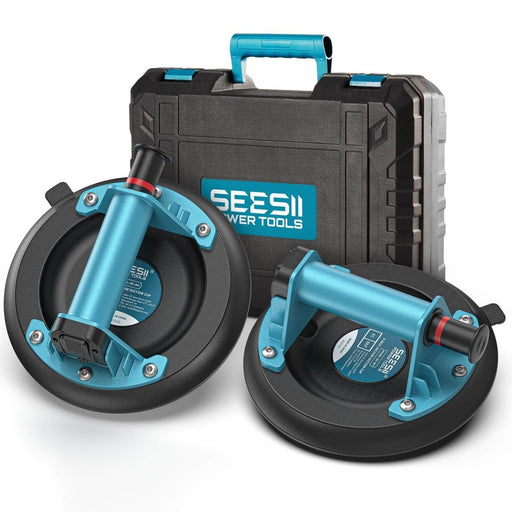 SEESII 8" Heavy - Duty Vacuum Suction Cup Lifter, 440 lbs (200 kg) Capacity, Glass, Tile, Granite & Metal Lifting Tool with Pump Handle, 2 - Pack - Material Lifts - SeeSii