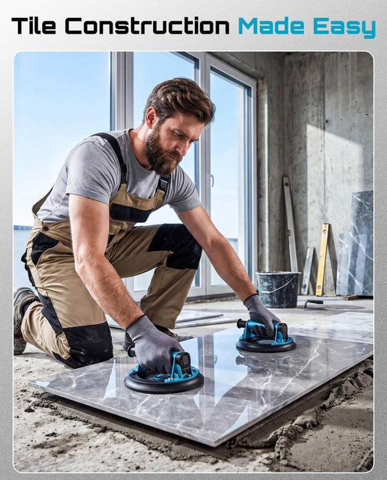 SEESII 8" Heavy - Duty Vacuum Suction Cup Lifter, 440 lbs (200 kg) Capacity, Glass, Tile, Granite & Metal Lifting Tool with Pump Handle, 2 - Pack - Material Lifts - SeeSii