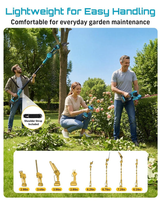 SEESII 8-in-1 Cordless Pole Chainsaw, Hedge Trimmer, Pruning Shears Combo - SeeSii