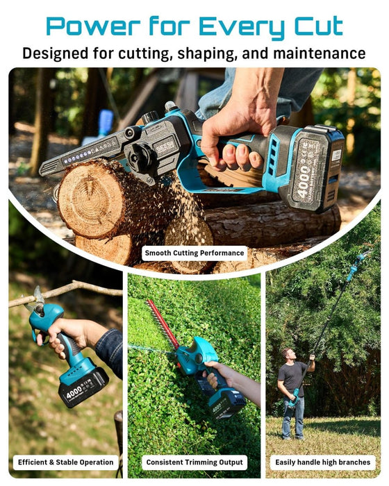 SEESII 8-in-1 Cordless Pole Chainsaw, Hedge Trimmer, Pruning Shears Combo - SeeSii