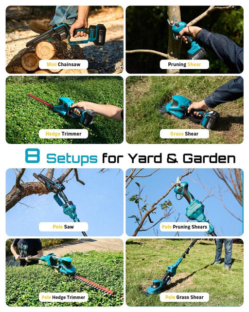 SEESII 8-in-1 Cordless Pole Chainsaw, Hedge Trimmer, Pruning Shears Combo - SeeSii
