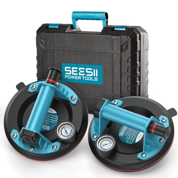 SEESII 8" Suction Cup Lifter with Pressure Gauge 250KG Max Load 2-Pack（S20 LITE） - SeeSii