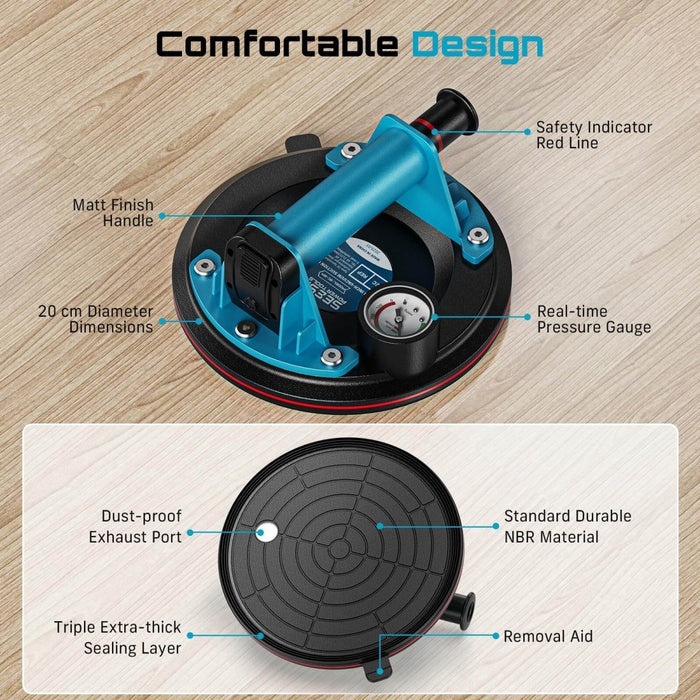 SEESII 8" Suction Cup Lifter with Pressure Gauge 250KG Max Load 2-Pack（S20 LITE） - SeeSii