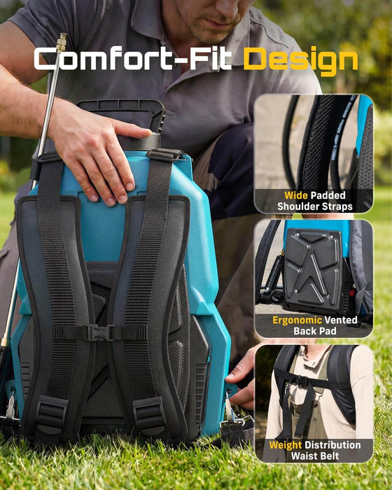 SEESII 5 Gallon Battery Backpack Sprayer with Comfort-Fit Ergonomic Design, Wide Padded Shoulder Straps, Vented Back Pad & Weight Distribution Waist Belt for All-Day Comfortable Use