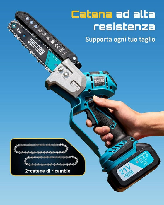 SEESII Brushless Mini Chainsaw 6 Inch, Handheld Saw with 2 * 4000 mAh Batteries(M6 Ace) - chainsaw-SeeSii