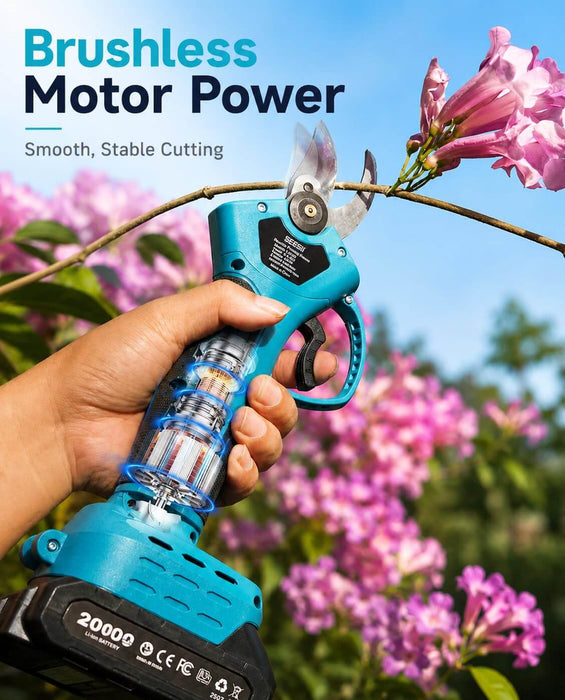 SEESII Brushless Motor Cordless Electric Pruning Shears, Delivers Smooth Stable Clean Cuts for Rose Branches, Fruit Trees & Ornamental Shrub Home Garden Trimming