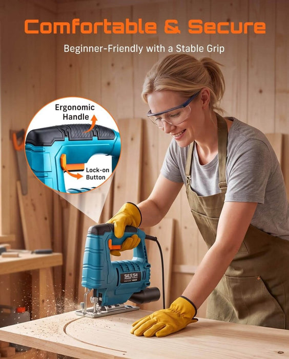SEESII Corded Jigsaw, 500W Electric Jig Saw Power Saw with 4 Blades - SeeSii