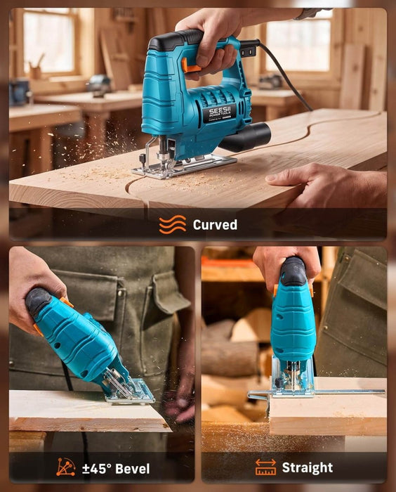 SEESII Corded Jigsaw, 500W Electric Jig Saw Power Saw with 4 Blades - SeeSii