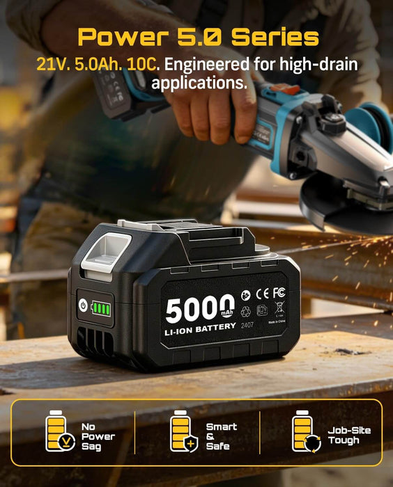 SEESII Flathead Brushless Angle Grinder with 2pcs 5.0Ah Batteries & Charger
4-1/2-5" Cut Off Tool, 6-Speed, 20ms Brake+Drop Protection 21V Cordless Grinder Kit for Metal Cutting, Auto, DIY