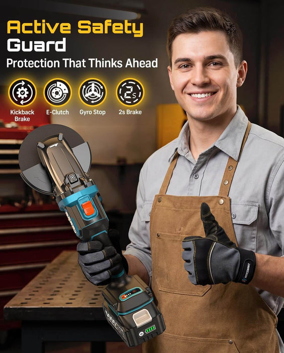 SEESII 4-1/2 to 5" Flathead Cordless Angle Grinder and 5.0Ah Battery
Brushless Motor, Drop Protection, 21V 6 Variable Speed Kit with Fast Charger, for Metal Cutting, Auto Body, DIY