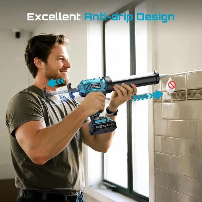 SEESII Cordless Caulking Gun, 21V Battery Powered Caulk Gun, Electric Caulking Gun w/2 x 2.0Ah Batteries, Adhesive Gun Kit for Filling, Sealing - SeeSii