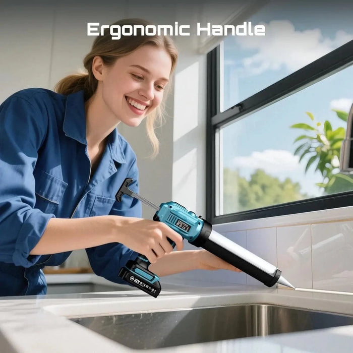SEESII Cordless Caulking Gun, 21V Battery Powered Caulk Gun, Electric Caulking Gun w/2 x 2.0Ah Batteries, Adhesive Gun Kit for Filling, Sealing - SeeSii