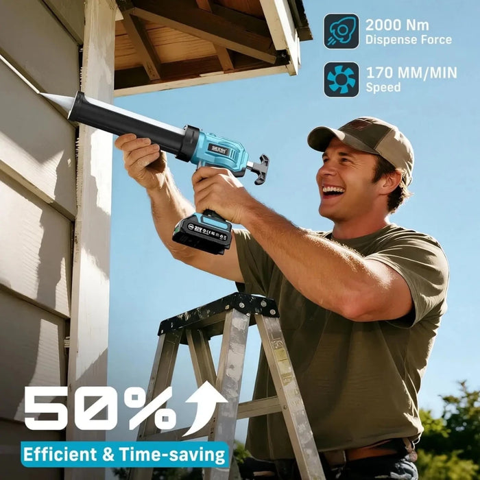 SEESII Cordless Caulking Gun, 21V Battery Powered Caulk Gun, Electric Caulking Gun w/2 x 2.0Ah Batteries, Adhesive Gun Kit for Filling, Sealing - SeeSii