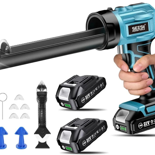 SEESII Cordless Caulking Gun, 21V Battery Powered Caulk Gun, Electric Caulking Gun w/2 x 2.0Ah Batteries, Adhesive Gun Kit for Filling, Sealing - SeeSii