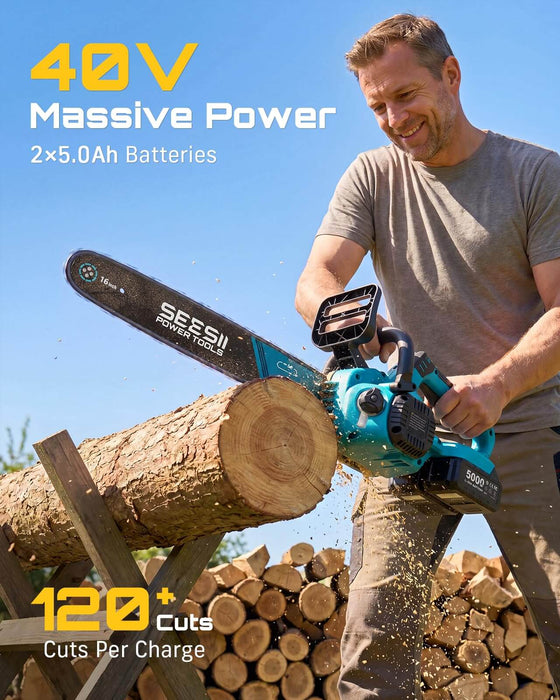 SEESII 40V 16/12 Inch Brushless Cordless Chainsaw, 2×5.0Ah 1600W（M16 Pro）
