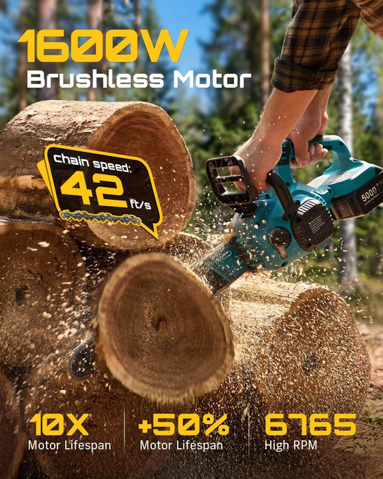 SEESII 40V 16/12 Inch Brushless Cordless Chainsaw, 2×5.0Ah 1600W（M16 Pro）
