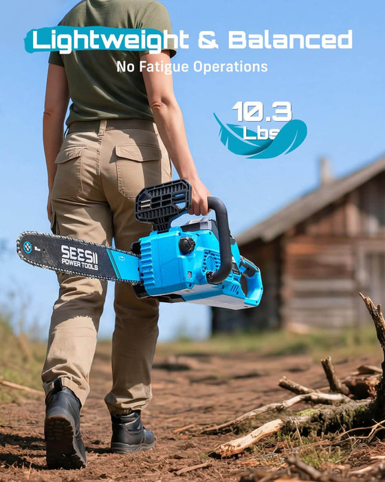 Seesii 40V 16 Inch Cordless Chainsaw Only 10.3 Lbs Lightweight Balanced Design, Low Fatigue for Long Time Yard Wood Cutting Work