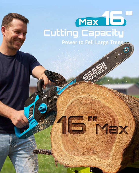 Seesii 40V 16 Inch Brushless Cordless Chainsaw Max 16 Inch Cutting Capacity for Felling Large Trees & Heavy Wood Cutting
