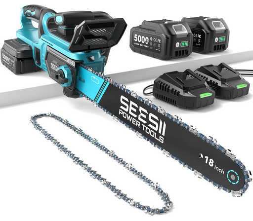 SEESII 18" 40V Brushless Cordless Chainsaw 2x5.0Ah Battery Auto Oiling（M18 Ace）